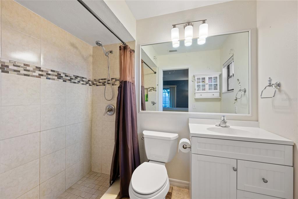 8714 Martinique Lane Port Richey, FL 34668 - Photo 24 of 34 a bathroom with a sink a toilet a mirror and shower