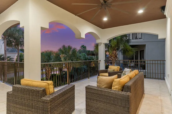 a view of lobby with furniture and floor to ceiling window