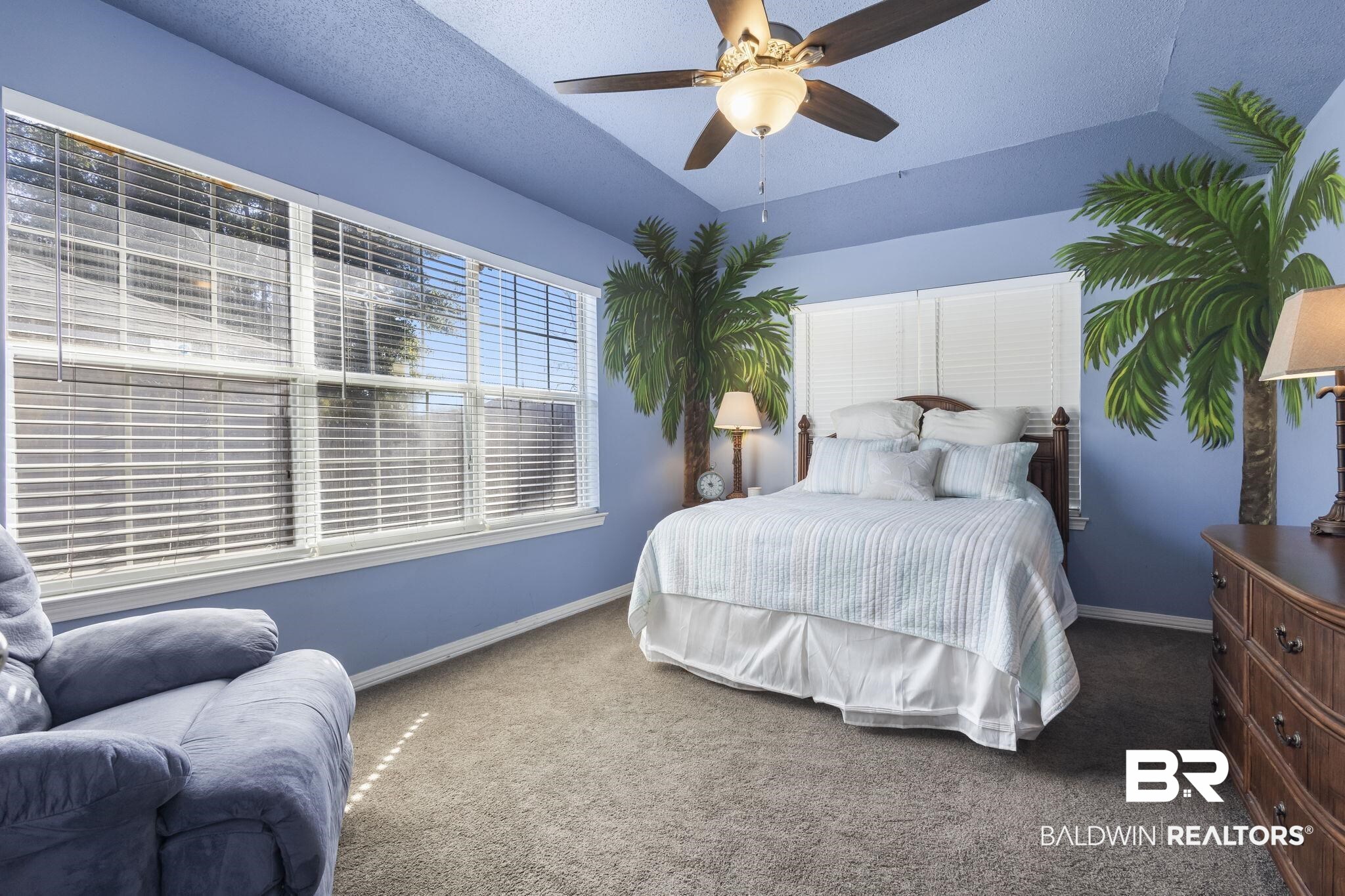 7946 Audubon Drive Foley, AL 36535 - Photo 18 of 25 Bedroom featuring ceiling fan, carpet flooring, and vaulted ceiling