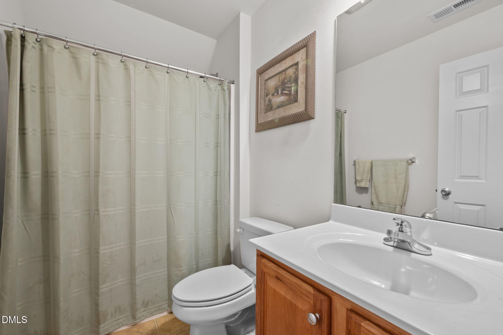 142 Water Front Lane Timberlake, NC 27583 - Photo 21 of 45 a bathroom with a sink a toilet and shower curtain