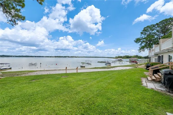 a view of a lake with houses