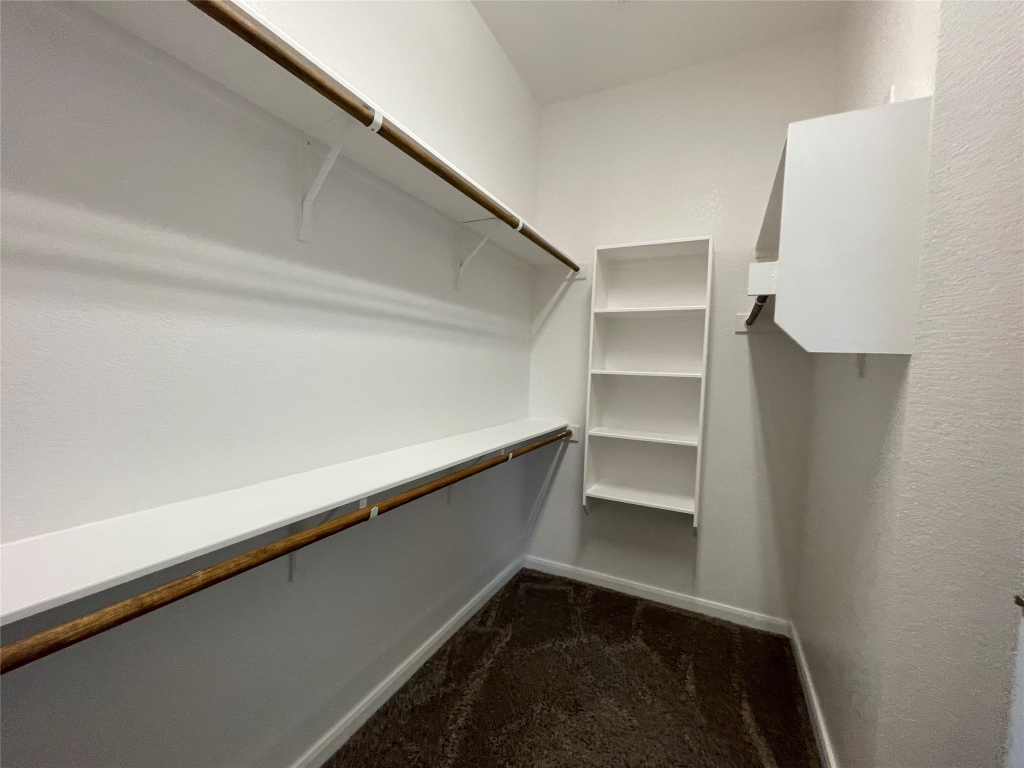 8113 Northgate Loop Temple, TX 76502 - Photo 28 of 35 White-painted walk-in closet featuring extensive shelving, multiple clothing rods, and a brown carpeted floor