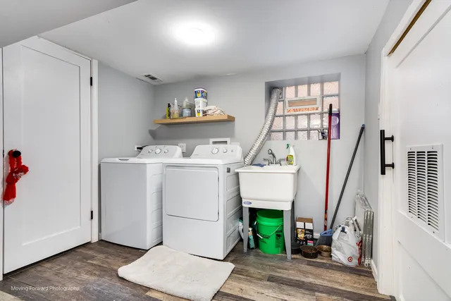 a utility room with dryer and washer