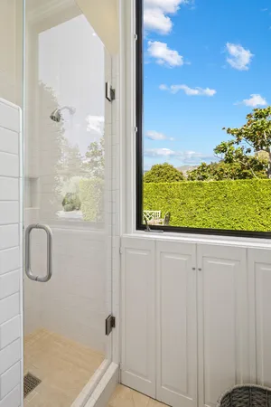 a bathroom with a bathtub