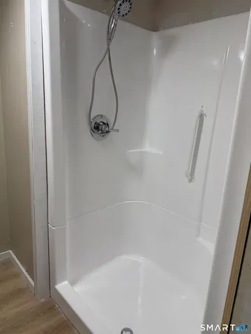 a close view of a bathtub in bathroom