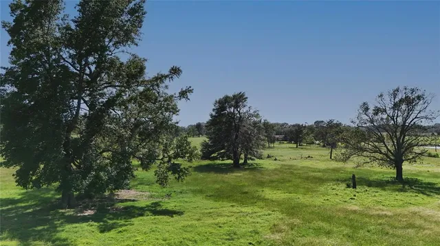 a view of outdoor space with green field and trees all around