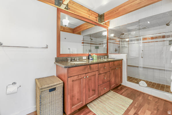 9927 Powder Run Road, Unit 10B Alta, UT 84092 - Photo 21 of 31 Ensuite bathroom with double vanity and steam shower