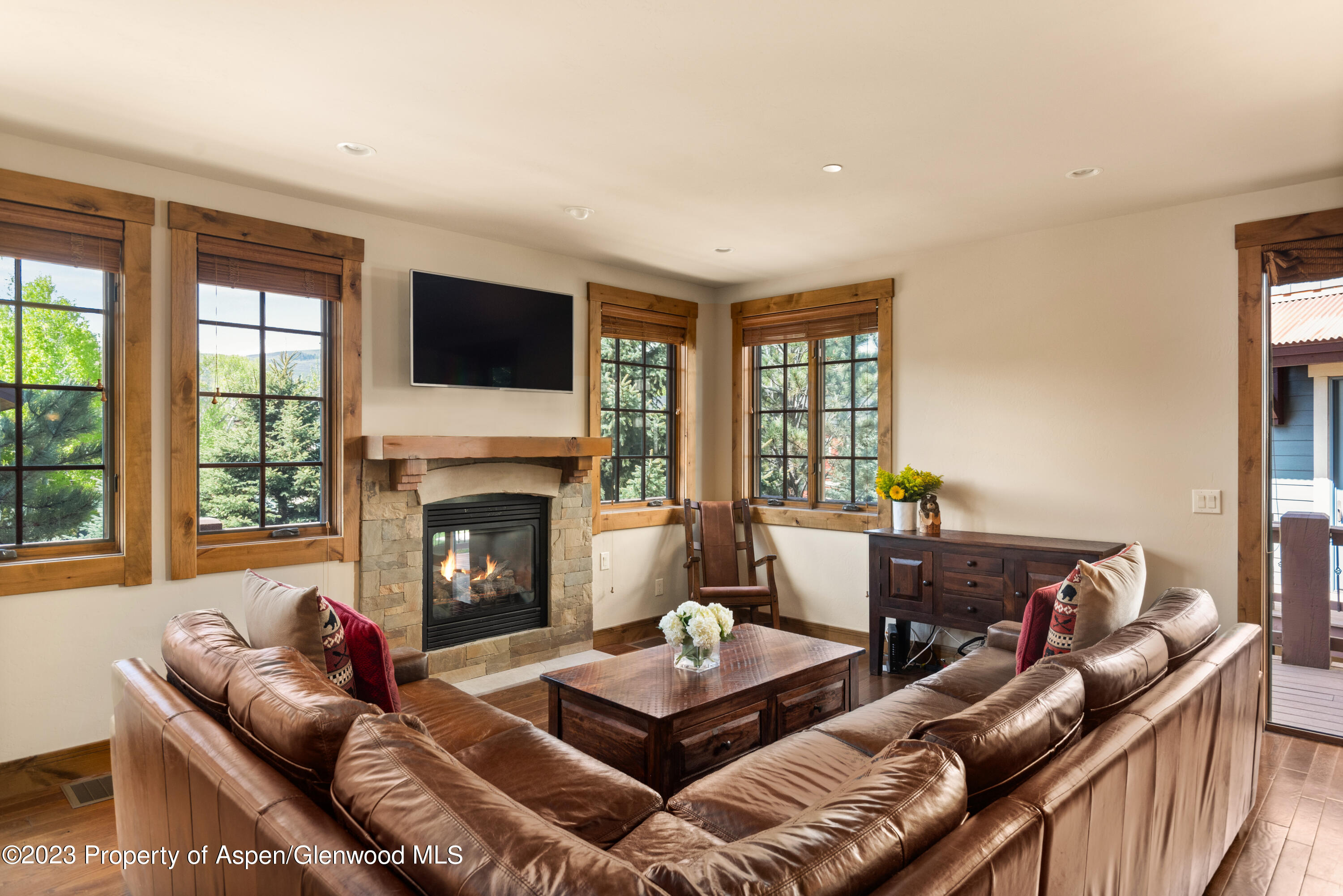 141 Juniper Trail Carbondale, CO 81623 - Photo 6 of 21 a living room with furniture a flat screen tv and a fireplace