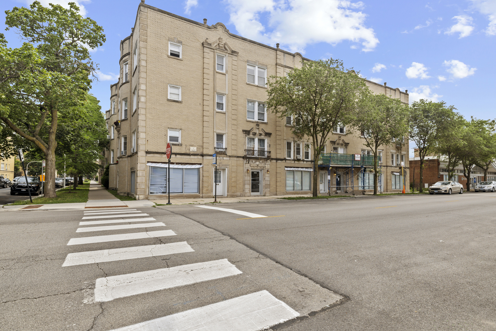 a front view of a building