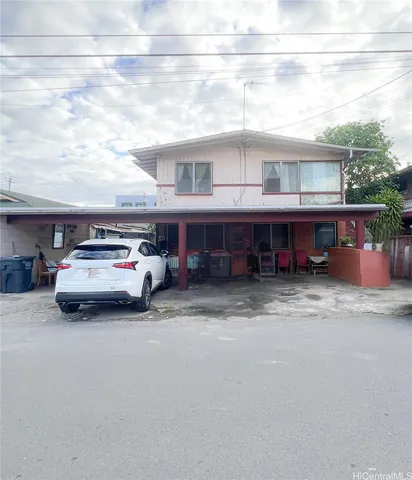 a view of a car parked in garage