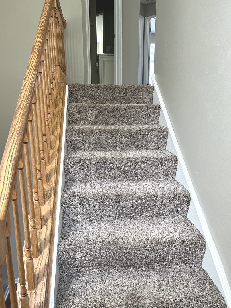 3466 Ravinia Circle, Unit 3466 Aurora, IL 60504 - Photo 10 of 24 a view of staircase with white walls and a rug