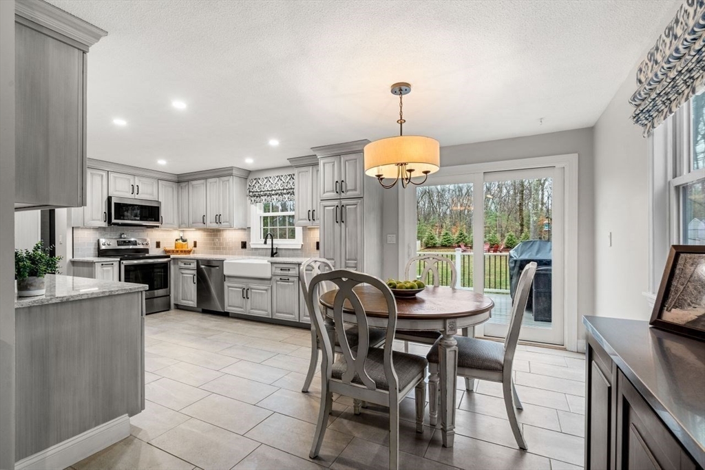 6 Ridge Hill Way Andover, MA 01810 - Photo 6 of 42 a view of a dining room and kitchen with furniture large windows and a fireplace