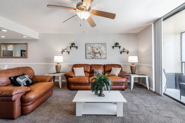 a living room with furniture or couch and a potted plant