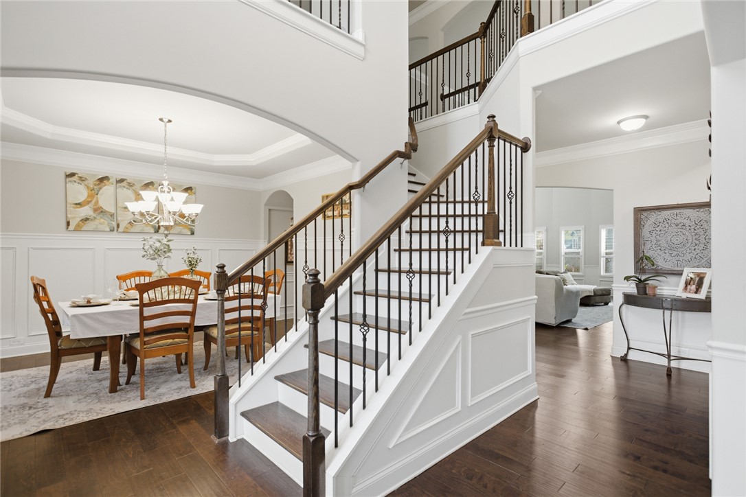 120 Jones Creek Circle Anderson, SC 29621 - Photo 12 of 43 Elegant entrance foyer featuring a grand staircase and hardwood floors.