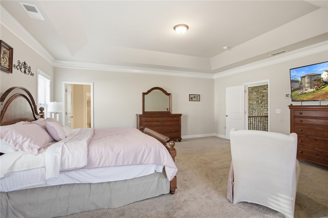 120 Jones Creek Circle Anderson, SC 29621 - Photo 19 of 43 This spacious bedroom features elegant tray ceilings and plush carpeting for ultimate comfort.