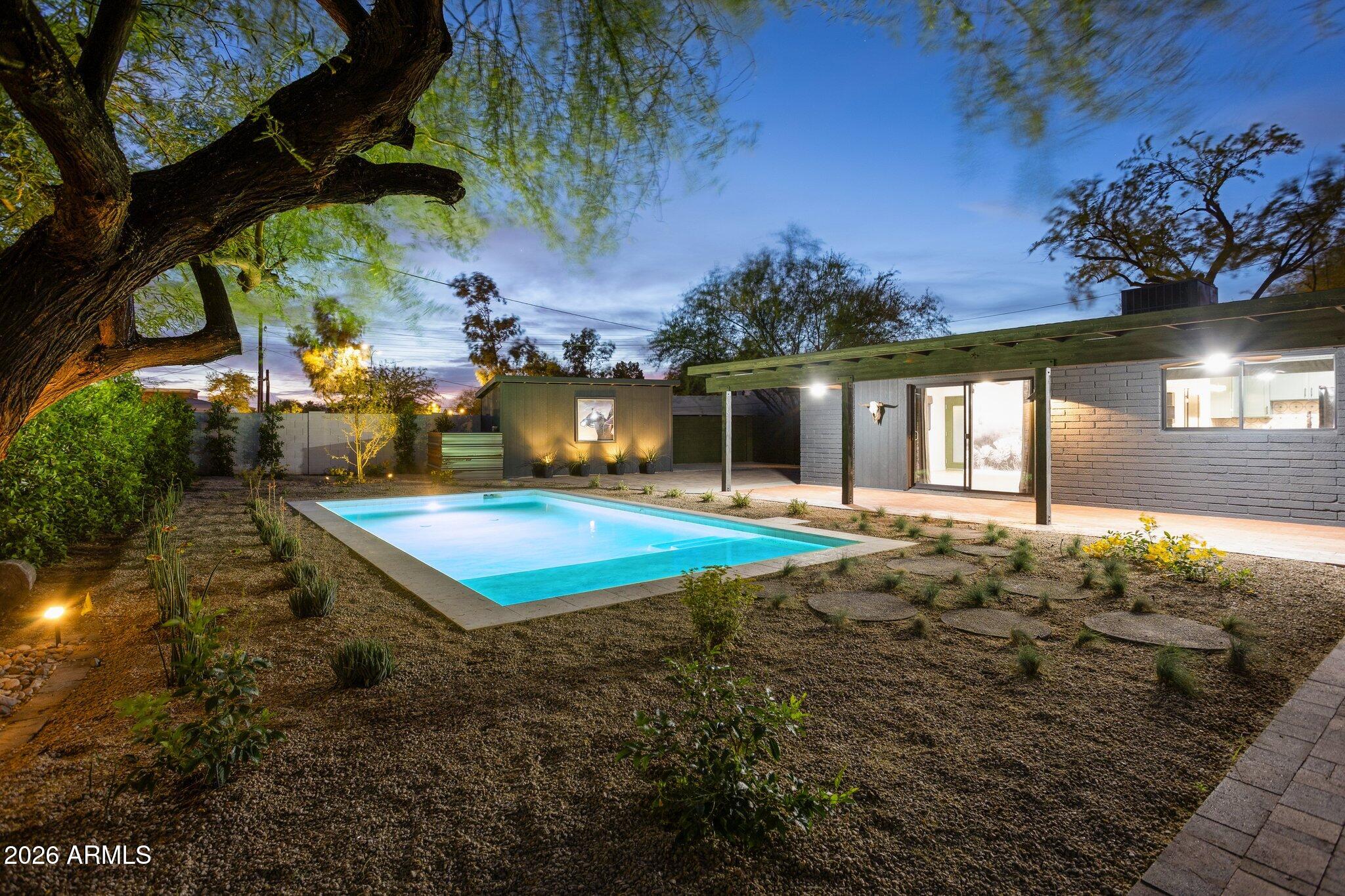 8015 East Coronado Road Scottsdale, AZ 85257 - Photo 63 of 93 Rear yard and pool at dusk
