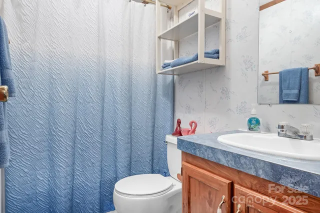 a bathroom with a sink a toilet and mirror