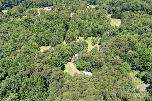 a view of a forest with a houses