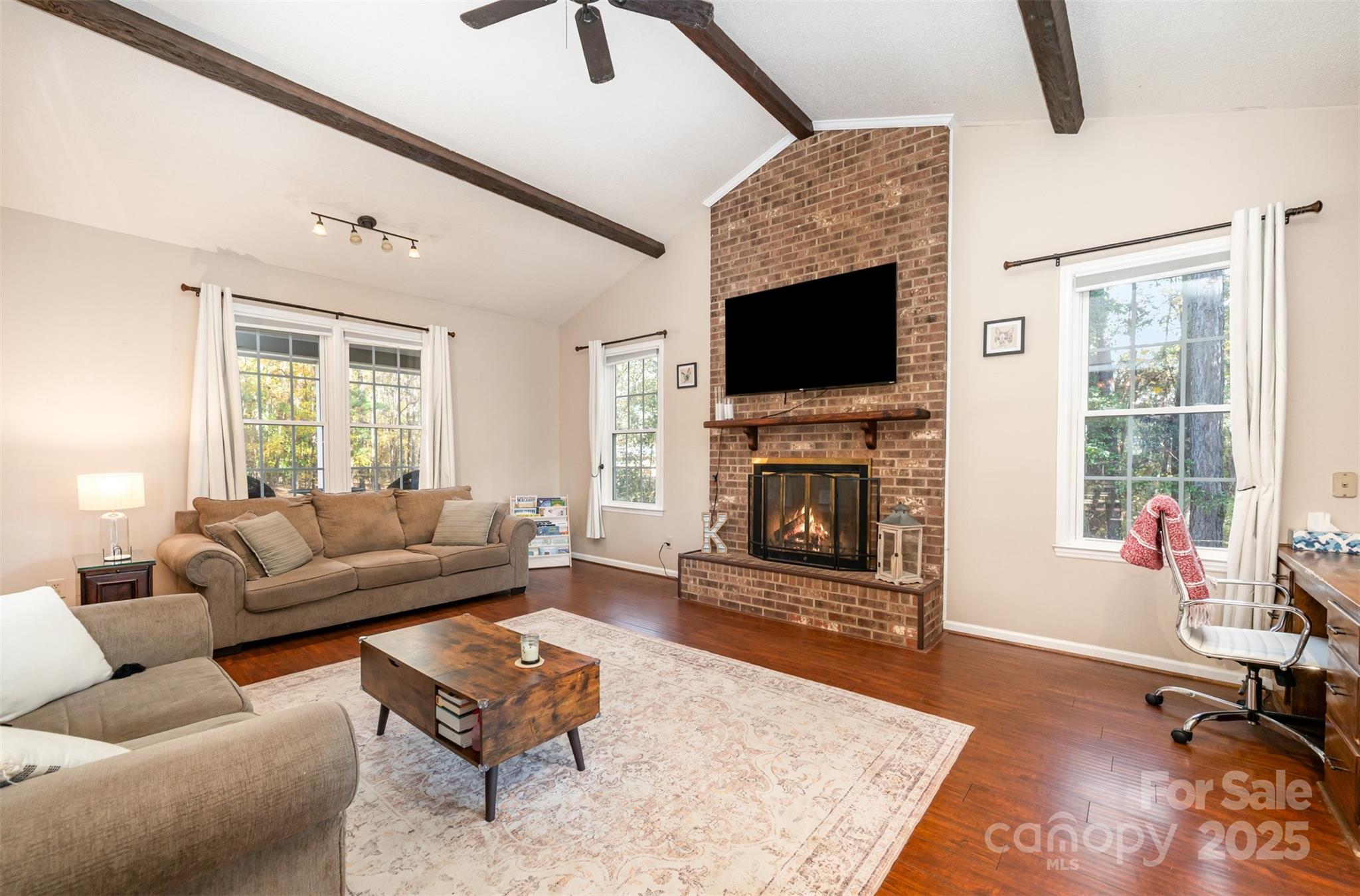302 Nottingham Way Wadesboro, NC 28170 - Photo 30 of 30 a living room with furniture a flat screen tv and a fireplace