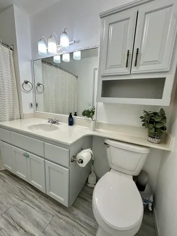 a bathroom with a toilet sink and mirror