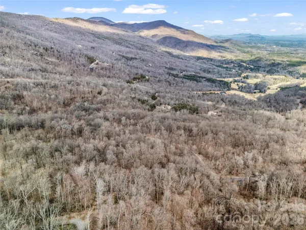 a view of a dry yard with mountains in the background
