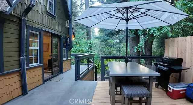 an outdoor space with furniture