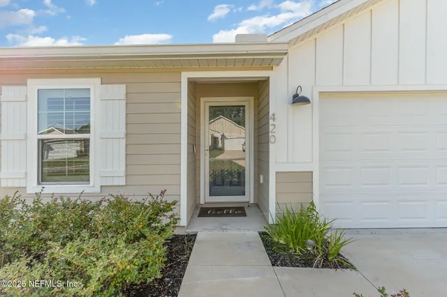 a view of a door of the house with potted plants