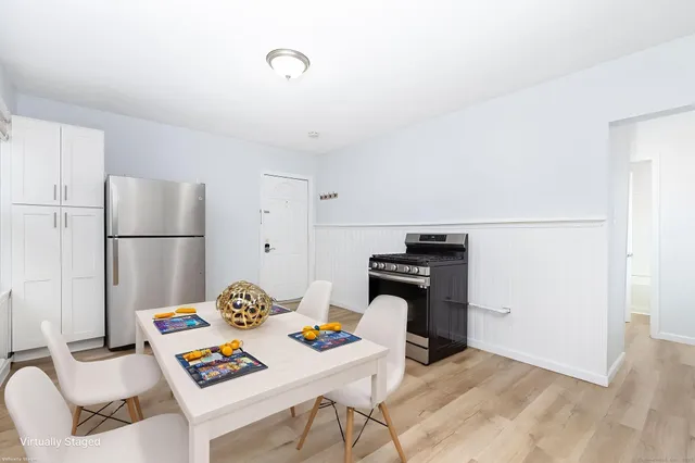 a workspace with furniture and a table