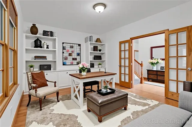 a view of a room with racks on the wall