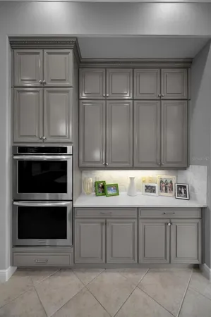 a view of a park with potted plants