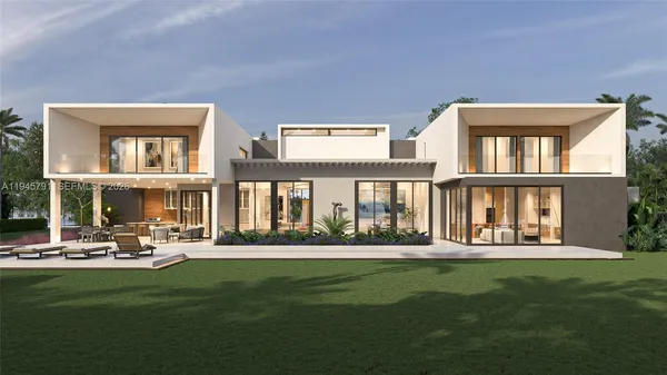 a front view of building with a yard