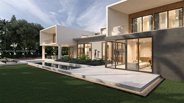 a view of an house with backyard and porch