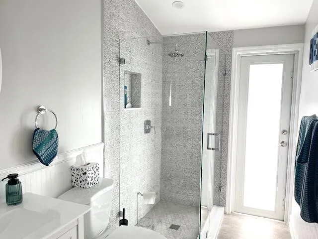 a bathroom with a shower