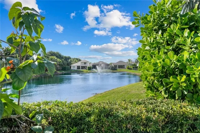 a view of a lake with a yard