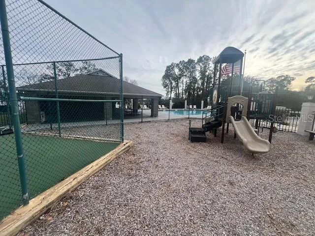 a view of a park with slide