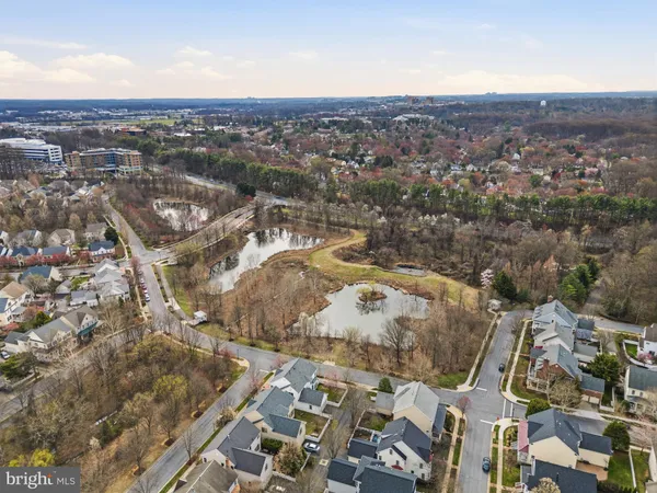 an aerial view of a highlighted house