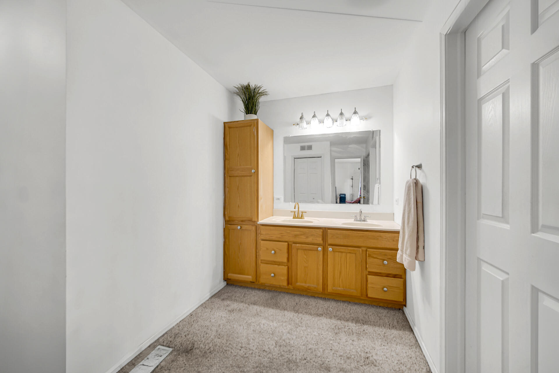 9993 Hunters Run St. John, IN 46373 - Photo 22 of 28 a bathroom with a double vanity sink and mirror
