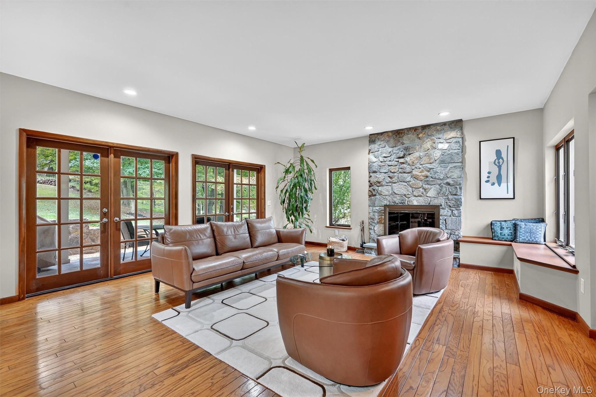 2 Tenny Lane Cornwall, NY 12518 - Photo 8 of 44 Living area featuring a fireplace, french doors, and recessed lighting
