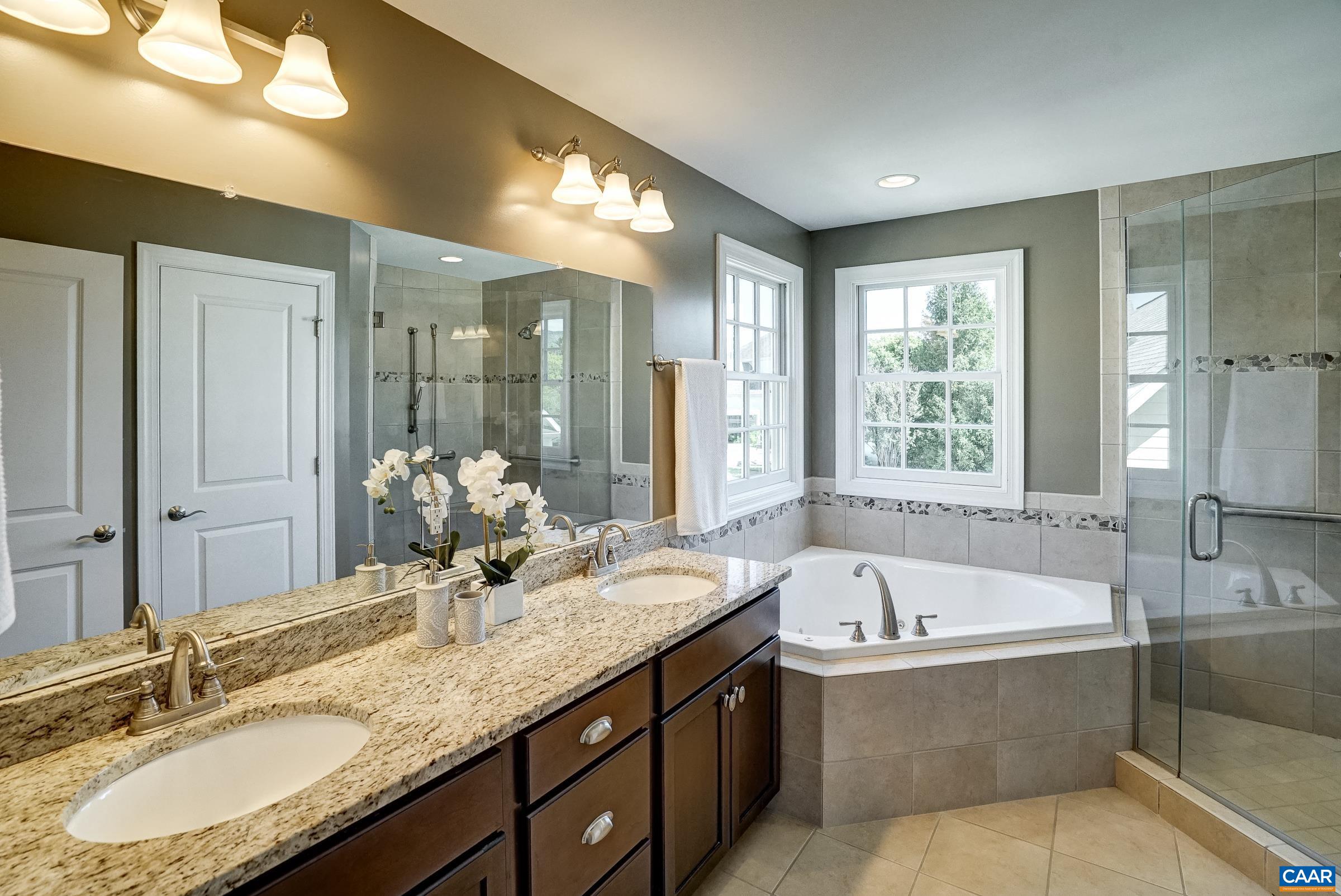 5223 Brook View Road Crozet, VA 22932 - Photo 39 of 63 Primary bathroom with jetted soaking tub and frameless glass shower.
