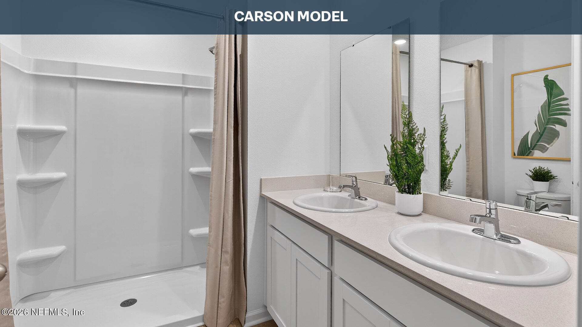 12753 Geronimo Place Jacksonville, FL 32218 - Photo 18 of 38 a bathroom with a sink a mirror and a shower