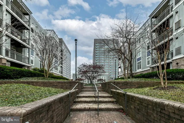 a view of a pathway with a park