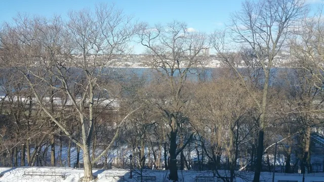 a view of snow on the side of a road
