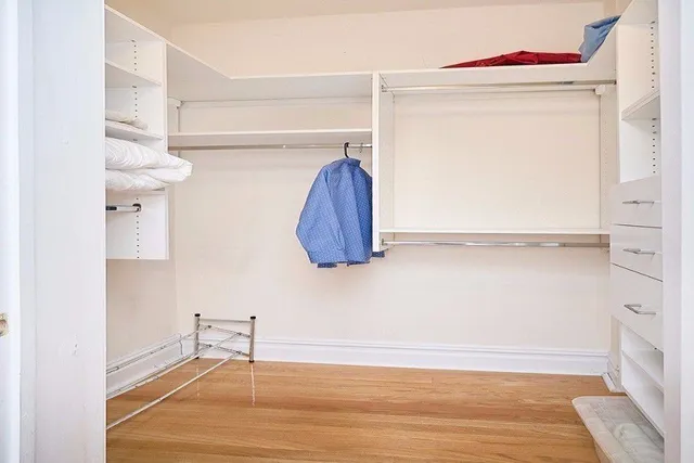 a view of walk in closet with empty racks