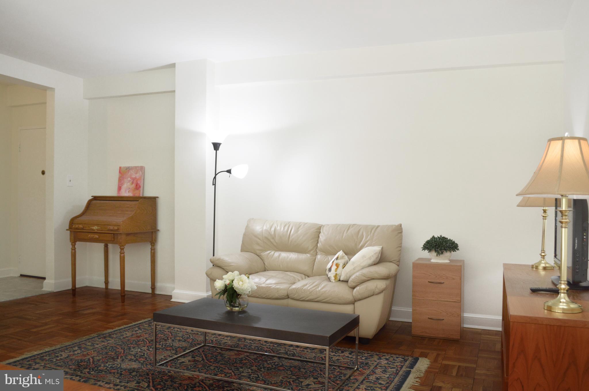 3025 Ontario Road Northwest, Unit 105 Washington, DC 20009 - Photo 2 of 26 a living room with furniture a lamp and a rug