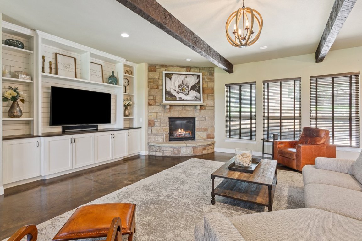 320 Ridge View Drive Georgetown, TX 78628 - Photo 6 of 31 a living room with furniture a flat screen tv and a fireplace