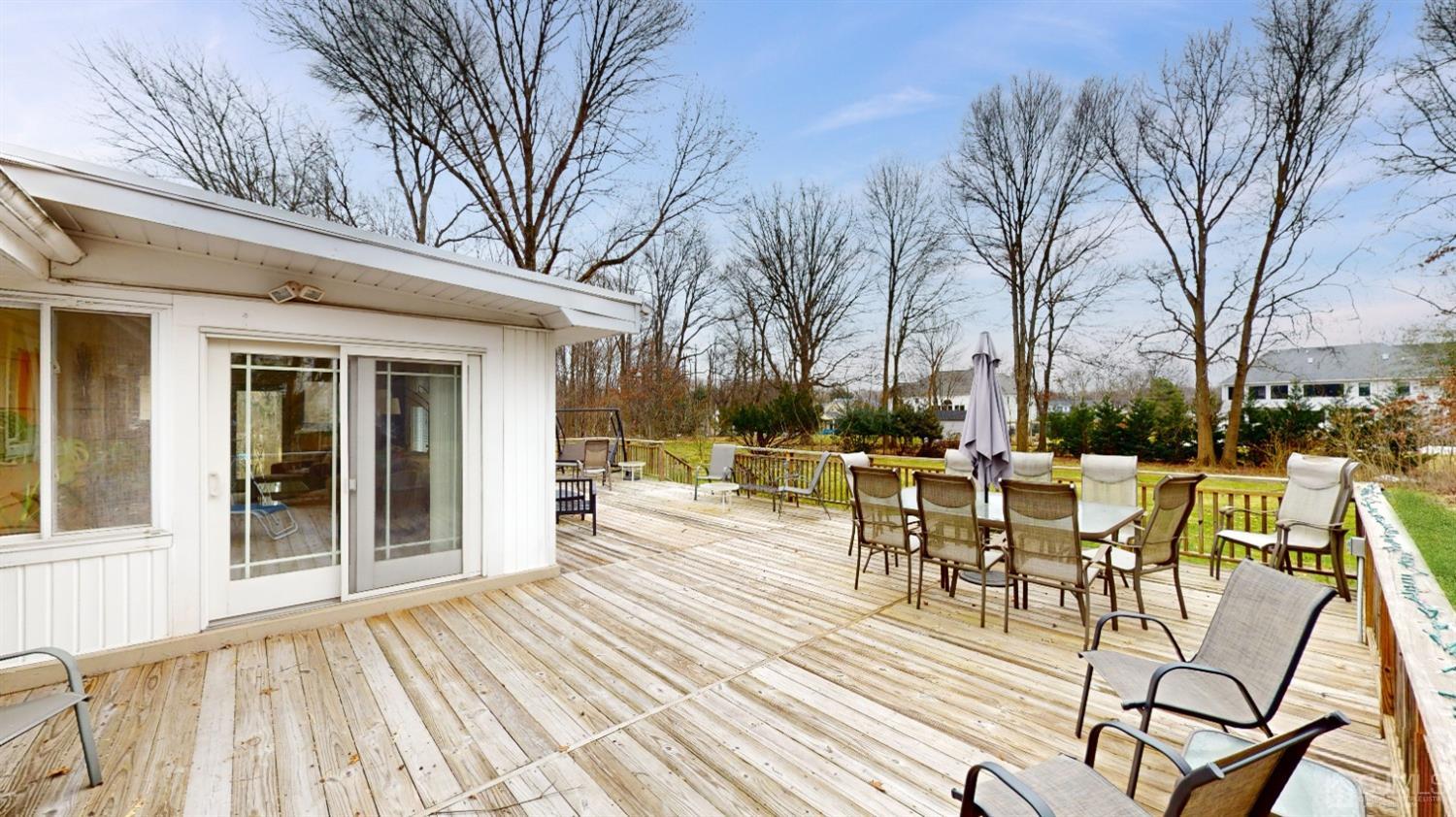 17 Timber Road Edison, NJ 08820 - Photo 27 of 37 a view of a patio with dining table and chairs with wooden floor and fence