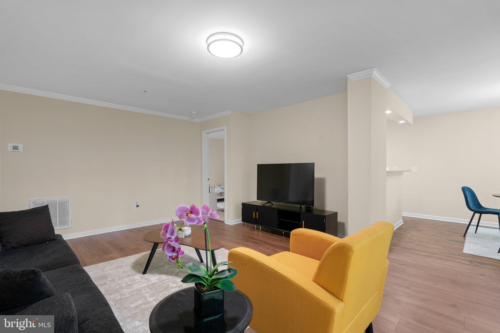 125 Timberbrook Lane, Unit T2 Gaithersburg, MD 20878 - Photo 8 of 30 a living room with furniture flat screen tv and a fireplace