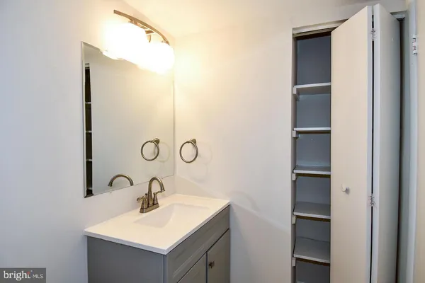 a bathroom with a sink and mirror