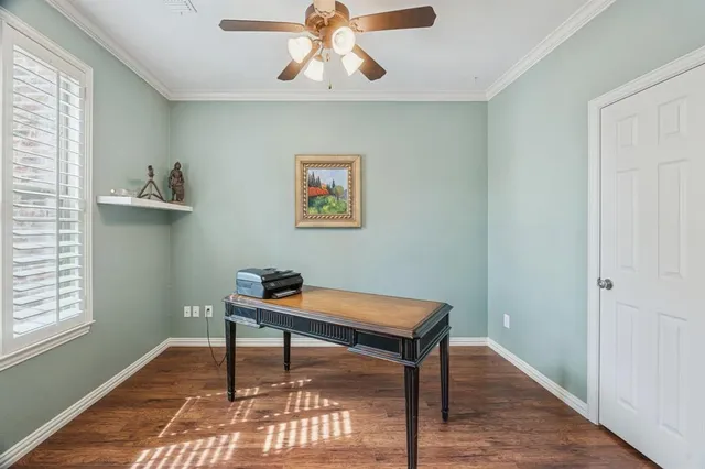 a workspace with wooden floor