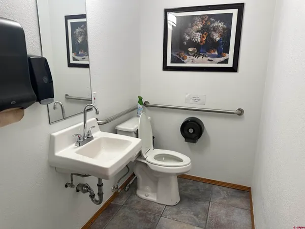a bathroom with a sink a toilet and a mirror